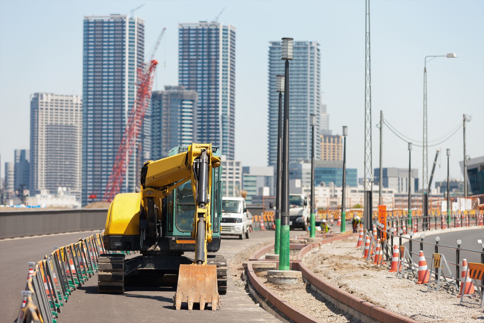 新規の道路工事建設現場